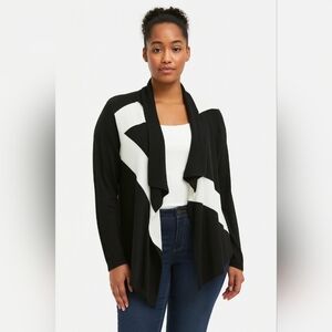 Black house white market wool blend knit open waterfall cardigan women medium
